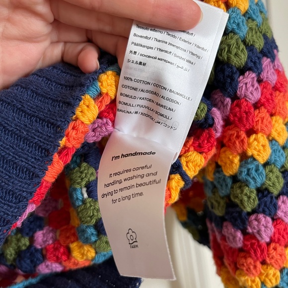 Farm Rio Rainbow Squares Crochet Sweater Size S - Picture 3 of 5